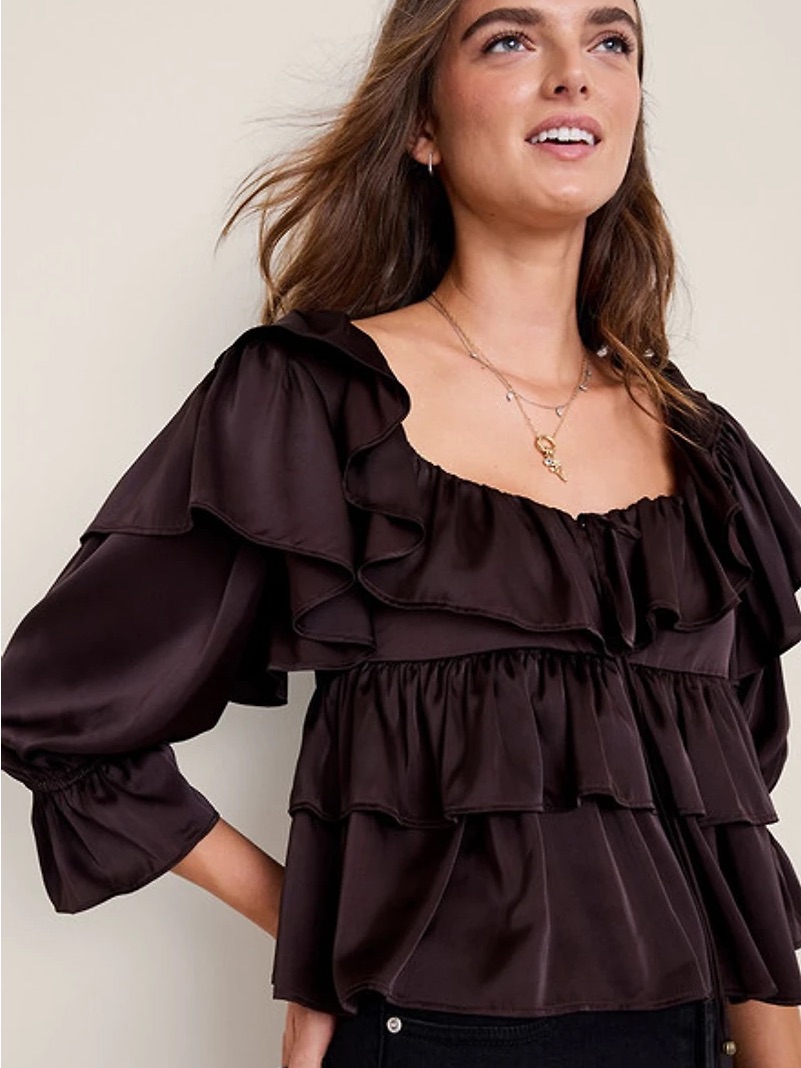 Francesca's Collections Black Ruffled Tiered Peasant Blouse